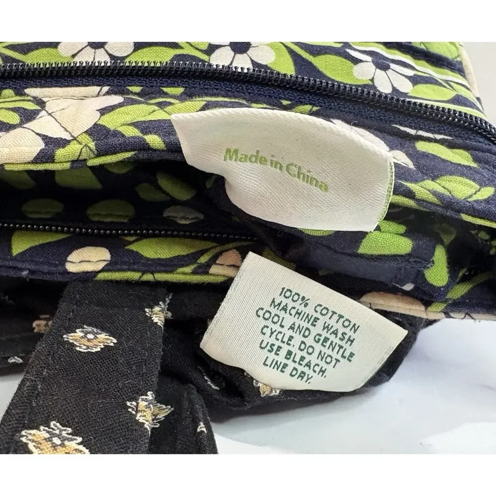 Lot of 2 Vera Bradley Floral Quilted Black Handbag & Green Shoulder Bag Pockets